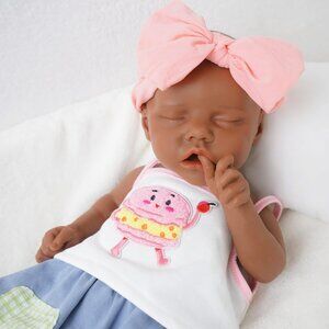 17.2in Full Silicone dark Brown Reborn Baby Dolls BOY Lifelike Sleeping Doll